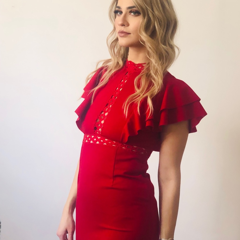 Red Ruffled Sleeve Dress